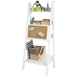 MDF Foldable White Storage 3-shelf Tier Ladder Shelf Desk