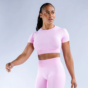 Phụ Nữ Của V Cổ Ngắn Tay Áo Spandex/Nylon Liền Mạch Thoáng Khí Bốn Cách Căng Skinny Phù Hợp Nhanh Chóng Khô Mồ Hôi-Wicking Áo Sơ Mi <span class=keywords><strong>Tops</strong></span> - Product Image 4