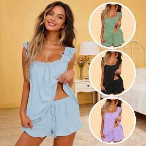 High Quality Women's 2 Piece Set V-neck Asymmetric Solid Color Woven Top And High Waist <b>Pants</b> Casual <b>Summer</b> Wear Loose Fit Crepe - Product Image 5
