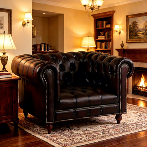 Canapé Chesterfield en Cuir Véritable Style Américain, Meuble de Salon avec Boutons Capitonnés pour Usage Professionnel et Résidentiel - Product Image 4