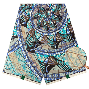 Tissu <span class=keywords><strong>Wax</strong></span> Hollandais Original Duth Loincloth 100% Coton Pailleté Grand <span class=keywords><strong>Super</strong></span> Gold <span class=keywords><strong>Africain</strong></span> pour Robe de Soirée - Product Image 1