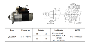 Nouveau Moteur de Démarrage 24V/7.5kw pour QDJ2810 Vg1560090001 pour Voitures - Product Image 2