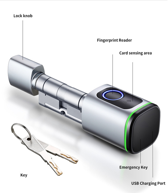 Easy to Install Tuya TT Lock Option BLE RFID Card Fingerprint Key Smart Cylinder Lock