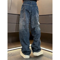 Jean en denim pour homme, taille haute, coupe droite, bleu, décontracté, nouvelle collection automne, style luxe léger, grande taille, coupe courbée moyenne, modèle Knife, de marque tendance