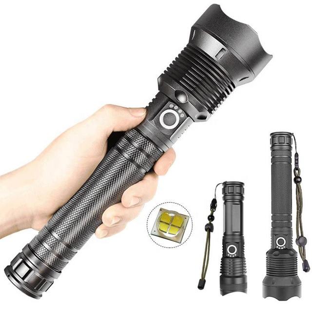 High Brightness 30W Powerful USB Rechargeable Aluminum Alloy Battery Zoomable LED Outdoor Tactical Flashlight for Camping Hiking