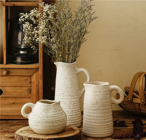 Jarrón de cerámica de estilo rústico para decoración del hogar, jarrones de porcelana blanca antigua única para decoración del hogar - Product Image 3