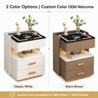 Table de chevet intelligente avec chargeur sans fil, lumière LED, haut-parleur Bluetooth, USB, 2 tiroirs, mobilier de chambre moderne, OEM