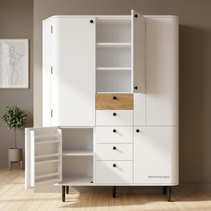 Solid Mango Wood <b>Living</b> <b>Room</b> Storage <b>Cabinet</b> with Multiple Doors Drawers Shelves | Modern <b>Tall</b> Eco-Friendly Durable Storage Unit - Product Image 3