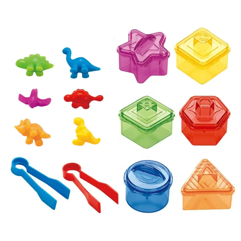 モンテッソーリのカウントおもちゃの色の並べ替え動物は、ピンセットで子供たちの認知学習のためのセット形状の色分類ボックスを再生します