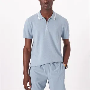 Custom Men Polo T shirt Custom Logo 100% Cotton Knitted zip streetwear Polo shirts for Men