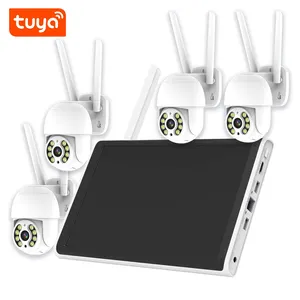 Tuya 10.1 pollici IP CCTV sistema di telecamere con archiviazione cloud 4 canali sistema di allarme domestico senza fili con fotocamera