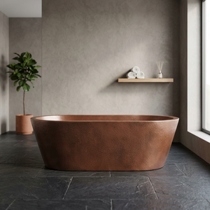 Baignoire ovale autoportante en cuivre, finition martelée, sans couvercle, baignoire classique pour salle de bain - Product Image 1