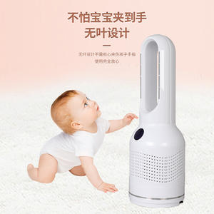 Ventilador de torre sin aspas con motor de corriente continua y cabezal oscilante para uso doméstico en colores dorado, plateado y azul. - Product Image 1