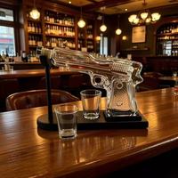 Ensemble de carafe à whisky en verre en forme de pistolet 1911 avec support noir, 2 verres à shot, cadeau de luxe pour hommes, bar