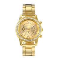 Montre pour femme de luxe avec cadran rond, chiffres romains, bracelet en alliage, strass, coffret cadeau