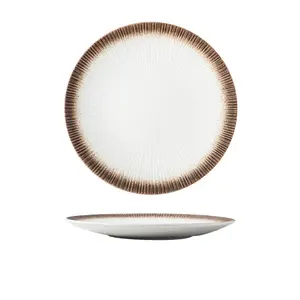 Placa redonda de cerámica a rayas estilo apanese, plato retro para sushi, suministros comerciales para restaurantes al por mayor