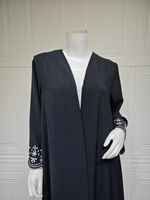 Nouvel ensemble Abaya et Hijab brodé noir pour l'Aïd Ramadan 2026 – Vêtements islamiques pour femmes, longs cardigans musulmans avec foulard