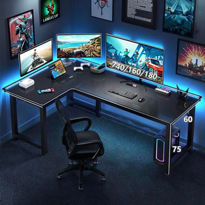 Bàn máy tính bằng gỗ hai Mặt Hiện Đại đa chức năng để chơi game & sử dụng văn phòng có sẵn trong thiết kế hình chữ U hình chữ L - Product Image 6