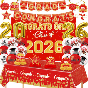 Graduation Party Decoration Set Class Of 2026 Orange <b>Gold</b> Balloons Banners <b>Backdrop</b> Tablecloth Easy Assemble - Product Image 3