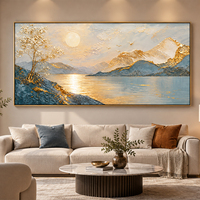 Peinture à l'huile abstraite superposée bleu marine avec feuille d'or sur toile, art mural pour salon moderne, hôtel, villa