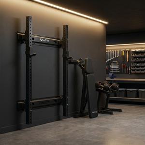 Équipement <span class=keywords><strong>de</strong></span> gym compact VIGFIT pour garage avec rack à squats pliable et <span class=keywords><strong>banc</strong></span> FID pour un entraînement à domicile peu encombrant, rangement mural - Product Image 4