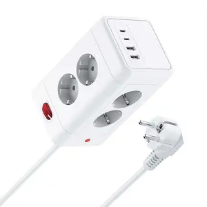 8 Ways 4 USB Port Multi Socket Tower Extension Electric Cables Multi Plug Smart Power Strip