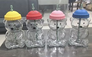Bottiglia d'Acqua in Vetro a Forma di Orso con Cannuccia e Coperchio in Maglia, Riutilizzabile e Portatile per Bambini e Adulti - Product Image 5