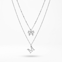 QIAOREN A-Z 26 Huruf Kalung Inisial Berbentuk Busur Bahan Stainless Steel Warna Emas Perak Liontin Alfabet Perhiasan Kustom