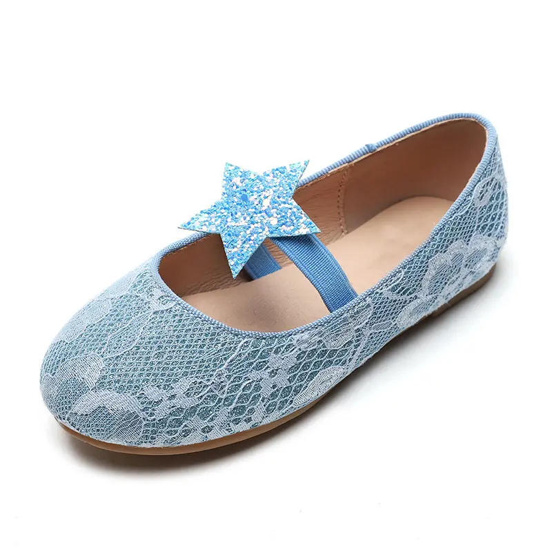 Fabricante chino personalizado encaje lentejuelas estrella banda elástica niña suela suave zapatos niñas vestido de fiesta zapatos princesa zapatos al por mayor