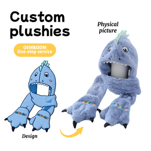 Source Factory <strong>Cute</strong> Blue Plush Hat, Scarf And <strong>Gloves</strong> Three-in-one. Support OEM/ODM Private Label. Samples And Pictures Provided. - Product Image 1