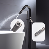 Robinet mitigeur de salle de bain monté au sol noir robinet de douche baignoire autoportante en laiton