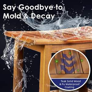 2-stufiger Badezimmer hocker aus Teakholz im Freien-Langlebige Dusch bank mit gebogenem Sitz und offenem Regal für Terrasse, Veranda oder Balkon - Product Image 6