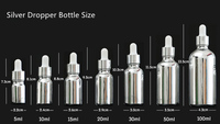 Flacon compte-gouttes en verre argenté métallique de 50ml pour soins de la peau sérum crème pour le visage gouttes pour les yeux avec bouchon en argent 15ml utilisation d'huile essentielle