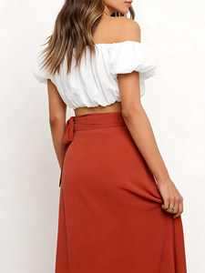 Falda Midi de Verano para Mujer Talla Grande - Falda Cruzada Roja Sandía con Dobladillo con Volantes, Perfecta para el Trabajo, Vacaciones y Citas - Product Image 1