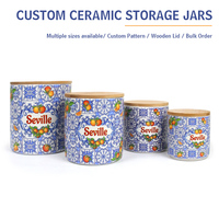 Ensemble de pots de cuisine en céramique de Séville avec couvercle en bambou, pot de conservation alimentaire en porcelaine orange méditerranéenne, vente en gros