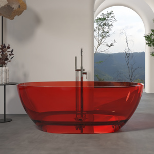 Vasca da Bagno Ovale Autoportante in Resina Trasparente dal Design Moderno con Scarico, per Interni, Ideale per Ville - Product Image 1