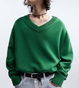 Suéter de punto con cuello en V suelto informal personalizado, suéter de algodón de manga larga para hombre, suéter de alta calidad - Product Image 1