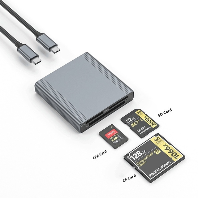 High-Speed CFe Card Reader CFA/B SD CF Triple USB 3.0 Connection 10G Transmission CFexpress Made Durable Aluminium Alloy