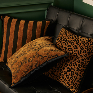 1PC <span class=keywords><strong>Housse</strong></span> <span class=keywords><strong>de</strong></span> coussin <span class=keywords><strong>de</strong></span> canapé moderne en velours tissé, broderie léopard/à rayures/branche <span class=keywords><strong>de</strong></span> pin, luxe pour la maison et l'hôtel - Product Image 2