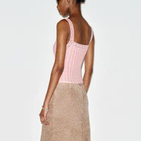 Pastellrosa Geripptes Strick-Cami-Top für Damen mit Spitzenbesatz, Quadratischem Ausschnitt, Schleifendetail, Kurz Geschnitten, Ärmellos, Y2K Coquette Femininer Ausgeh-Look Tanktop