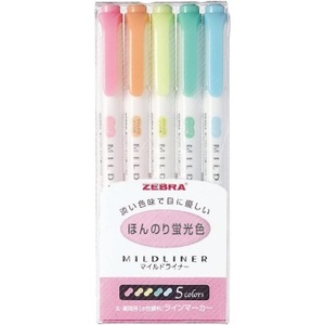 Marcadores Zebra Mildliner, Colores Fluorescentes Subtles, 5 Colores, WKT7-5C - Product Image 1