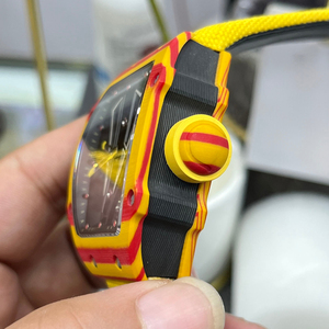 Sporty Skeleton Tourbillon Watch with Carbon Case and Yellow <b>Red</b> Accents - Product Image 6