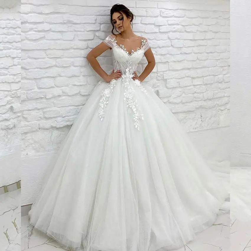 2023 Plus Size French Tulle Lace Fabric Sexy Party Dress Women Lady Elegant Modest White Backless Wedding Dresses