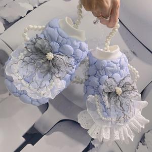 लक्जरी पालतू मोती कपड़े सुंदर पिल्ला सर्दियों की पंजा कोट नरम और गर्म कुत्ते फीता - Product Image 1