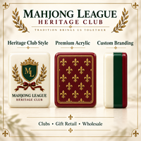 Ensemble de tuiles de mahjong en acrylique de luxe américain avec le blason du club Heritage et l'illustration Fleur de Lys pour la vente au détail, les cadeaux et la personnalisation de marque