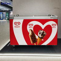 Congélateur commercial à porte vitrée incurvée CE ETL CB pour la présentation de glaces, 408L, contrôle électronique de la température, congélateur profond