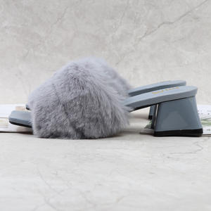 Escarpins Femme Big Furry Upper Babouches Dame <span class=keywords><strong>2022</strong></span> Mesdames Pantoufles 5CM Bas Fourrure Talons Hauts pour Femmes - Product Image 2