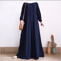 Abayas Luxueuses du Moyen-Orient pour Femmes Musulmanes, Couleur Pure, Abaya Noire à Manches Longues