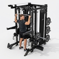 Máquina Smith con pilas de pesas, gimnasio en casa todo en uno, rack de sentadillas, sistemas duales de dominadas, máquina de cable cruzado, acero al carbono