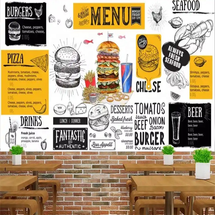 Autocollant Mural 3D – Burger Frites Hotdog, Modèle B214, Effet Food, Fabrication Allemande